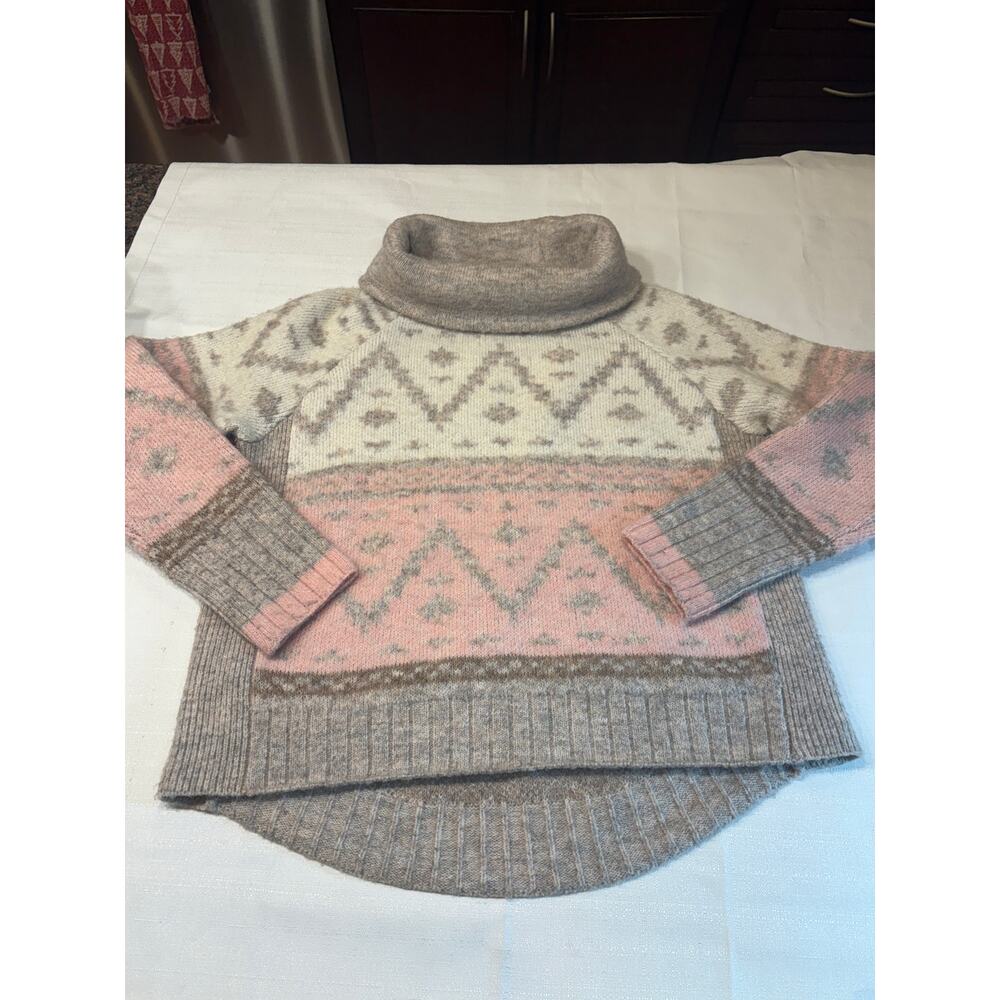 RD Style Pink Tan Cream Fair Isle Sweater Size M